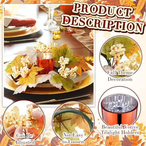 Umigy 6 Set Fall Candle Holders Glass Votive, Maple Leaf, Rustic Color - Image 3
