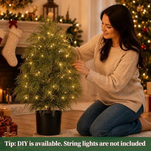 Grooy 2FT Artificial Cedar Topiary Trees, 2 Pack Fake Shrubs with Pot - Image 5