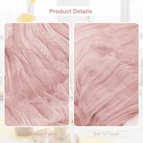 10 Pack Blush Pink Cheesecloth Table Runner 35x120 Inch 10Ft Rustic Gauze Cheese Cloth Table Runner Sheer Cheesecloth Table Runners for Wedding Party Bridal Shower Decoration - Image 2