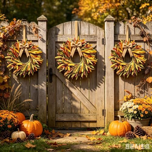 6 Pcs Small Fall Hanging Wreaths with Artificial Autumn Foliage Leaves Rustic Burlap Bow Mini Cabinet Wreath for Home Table Centerpieces Kitchen Farmhouse Thanksgiving Harvest Party Decor - Image 5