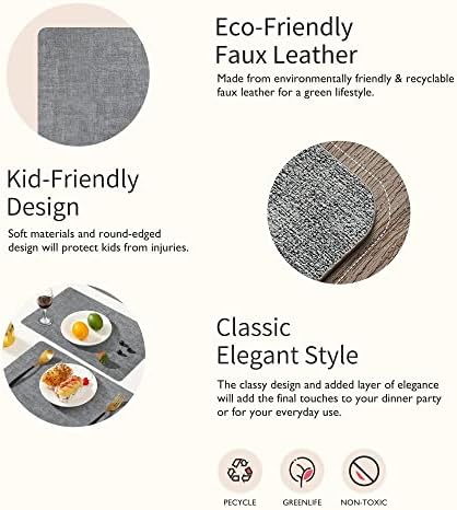 Maxpearl Faux Leather Placemats Set of 8, Easy to Clean, Light Grey - Image 3