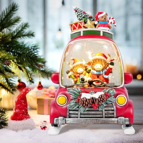 Christmas Snow Globe Lantern with 8 Holiday Music, Christmas Water Snow Globe USB/Battery Powered 6H Timer, Glitter Snowfall Two Bison Scene for Family Friends (Two Bison) - Image 5