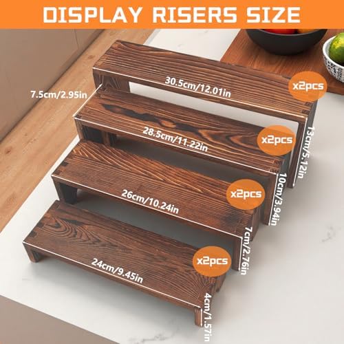 8 Piece Large Display Wooden Stand, Wood Racks Decorative, Cupcake Stands Cologne Perfume Organizer Dessert Showcase Items (Charcoal Brown) - Image 2