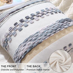 decorUhome Boho Decorative Throw Pillow Covers 18x18 Set of 2, Striped Chenille Tufted Pillow Covers with Tassels for Couch Bed Sofa, Cream White and Light Grey - Image 4