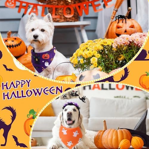 Abbylike 50 Pcs Halloween Dog Bandanas Bulk, Pumpkin Ghost Bat Skull - Image 2