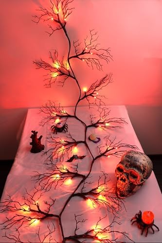 9 Ft 66 LED Willow Vine Twig Decor Black Halloween Garland with Orange Lights, Timer 8 Modes Waterproof Battery Operated Indoor Halloween Decorations for Wall Fireplace Mantle Home Office Party Decor - Image 4