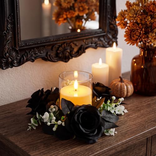 Yunlly 12 Pcs Rose Candle Rings with Candles Sets, Black - Image 2
