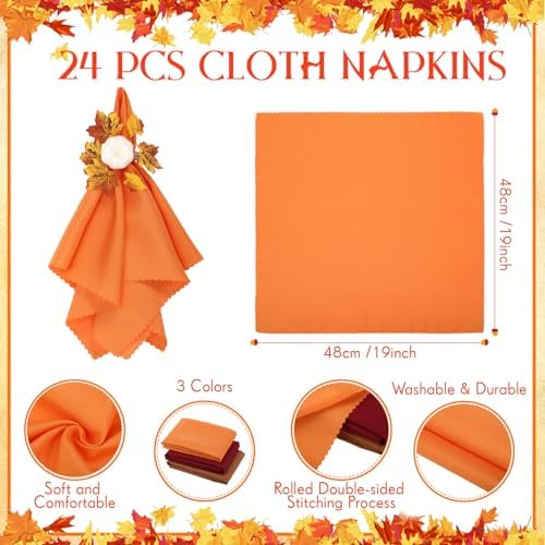 LemonRoad 36 Pcs Cloth Napkins and Napkin Ring Holders, Reusable Fabric for Table Decor Banquet Holiday Dinner Party Supply(Orange,White, Burgundy, Coffee,Fall) - Image 3