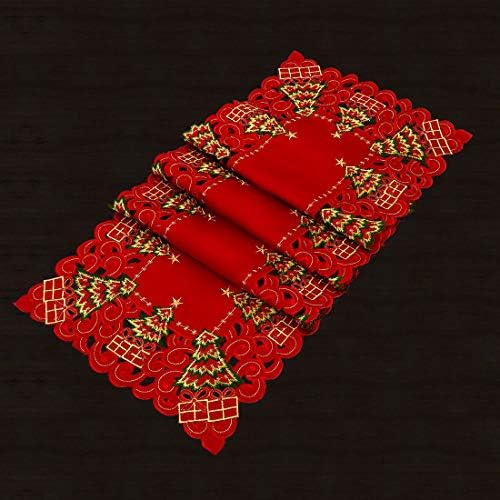 Grelucgo Large Embroidered Christmas Holiday Holly Tree Table Runner, Dresser Scarf, Rectangular 16 x 108 Inch - Image 4