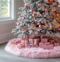 AOGU 60 Inch Faux Fur Christmas Tree Skirt Pink Plush Skirt for Merry Christmas Party Christmas Tree Decoration by AOGU
