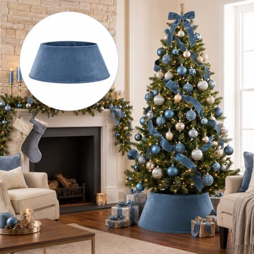 Skylety Gray-Blue Velvet Christmas Tree Collar 24‘’ Tree Base Cover - Image 6