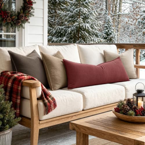 MIULEE Decorative Linen Lumbar Pillow Cover 14x36 Inch Burgundy Red - Image 6