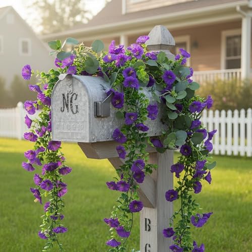 GTIDEA 6Pcs Artificial Hanging Morning Glory Flower Garland Purple 36Feet - Image 6