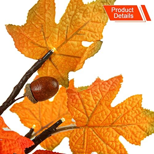 24 Inch Fall Lighted Maple Tree, 2FT Fall Tree with 36 LEDs, 6 Acorns, Timer Battery Operated, Thanksgiving Decorations Table Lights Tree for Autumn Wedding Party Gift Harvest Home - Image 5