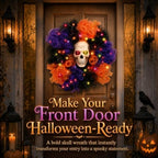 24 in Halloween Wreath with Skull and Color-Changing Lights - Image 2