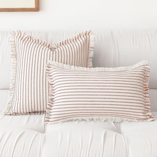 YEENAASY Throw Pillow Covers 16x16 Boho Striped Pillow Cases with Tassel - Image 2