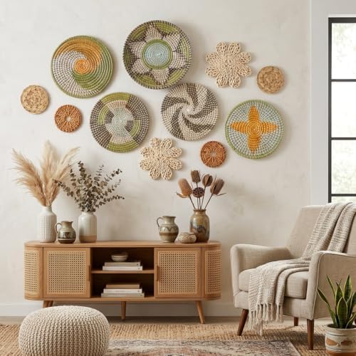 11 Pcs Boho Wall Basket Decor, Bulrush Woven Wall Hanging (Jungle) - Image 3