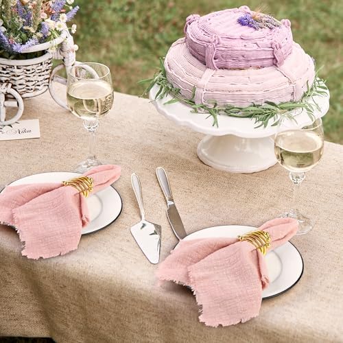 TURSTIN 24 Pieces Cotton Linen Cloth Napkin Handmade Cloth Napkin with Fringe 17 x 17 Inch Soft Cloth Dinner Wedding Napkin Square Rustic Fringe Table Napkin for Dinners, Parties, Weddings, Dusty Pink - Image 6