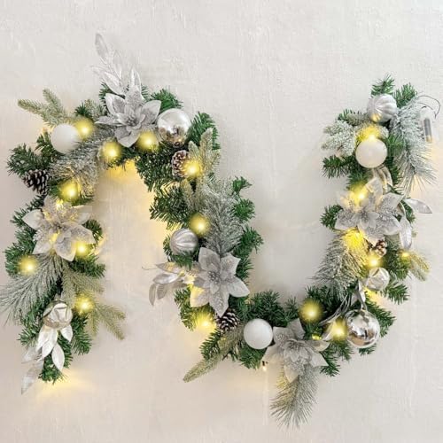 WANNA-CUL Pre-Lit 6ft Silver White Christmas Garland with 30 LED Lights by WANNA-CUL