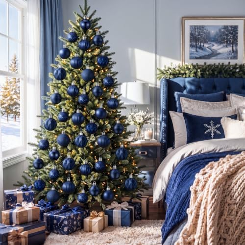 Lunmon 64 Pcs Navy Blue Christmas Ornaments Midnight Blue Xmas Tree Baubles - Image 2