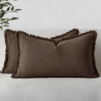 MIULEE Boho Linen Fringe Decorative Fall Pillow Covers Reddish Brown 12x20 by MIULEE
