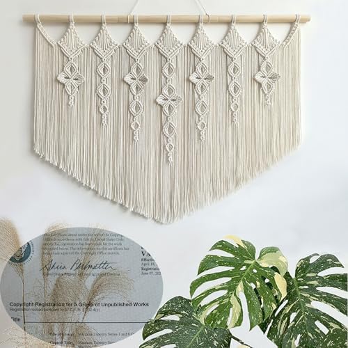 Achart Macrame Wall Hanging Large- Boho Wall Decor- large wall art- Wall Decor Living Room- Macrame Tapestry Boho Decor for Bedroom (Beige-Flower) - Image 5