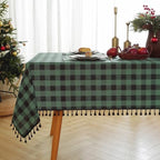 JIALE Gingham Tablecloth Rectangle Cotton Linen Fabric Checkered Table Cloth with Tassel Washable Wrinkle Free Buffalo Plaid Table Cover for Christmas, Party Kitchen Dining, Green and Black, 55x90 - Image 4