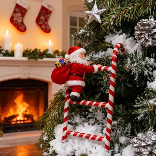 Rustic Mini Christmas Ladder Ornaments Vintage Metal Xmas Candy Cane Stripes Ladder Hanging Decor for Christmas Tree Door Indoor & Outdoor Home Porch Festive Displays Decorations Red and White - Image 3