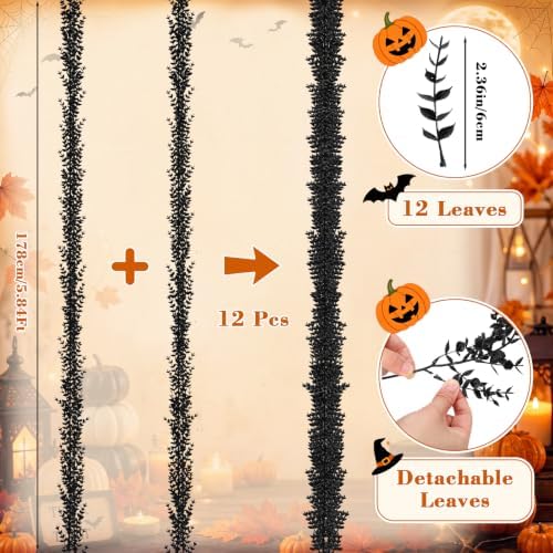 12 Pack Halloween Artificial Eucalyptus Garland 5.84ft Gothic Hanging Vines - Image 2