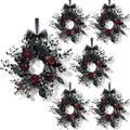 6 Pcs Small Halloween Hanging Wreaths with Burgundy Deep Purple Roses Black Foliage Black Sheer Bow Gothic Mini Cabinet Wreath for Home Table Centerpieces Kitchen Halloween Party Decor by Unknown