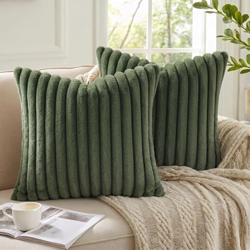 Pallene Faux Fur Decorative Throw Pillow Covers 20x20 Set of 2, Olive Green - Image 4