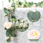 MAKHOT 2 Pcs Pink 6.6Ft Artificial Eucalyptus Garland with Fake Rose Flower Vine (Pink2) - Image 2