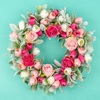 Yawwind 20 Inches Summer Wreath for Front Door Farmhouse Summer Door Wreaths Elegant Spring Floral Wreath with Tulips Rose Flocked Lambs Ear for Wall Window Porch Indoor Decor - Image 5