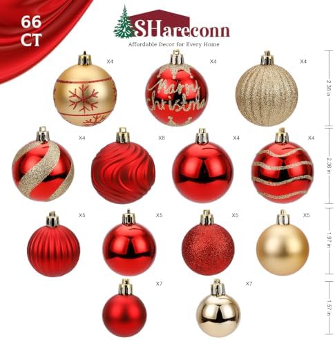 SHareconn 66Pcs Christmas Tree Decorations, Christmas Tree Ornaments Set - Image 2