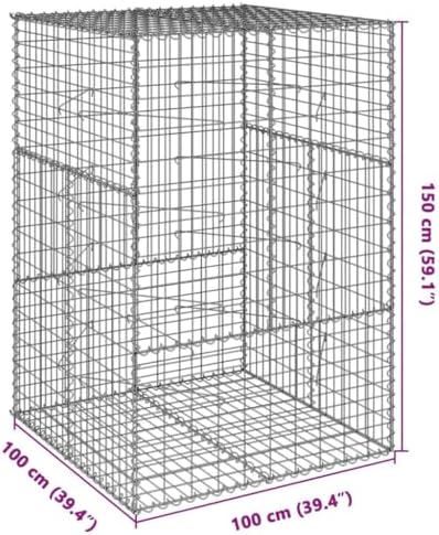 vidaXL Gabion Basket with Cover 39.4"x39.4"x59.1" Galvanized Iron - Image 3