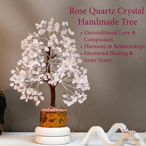 ZENFULSTONE Rose Quartz Crystal Tree of Life for Love & Healing Décor for Home and Office | Handmade Bonsai for Emotional Support & Harmony as Symbol of Piece for Loved Ones - Image 2