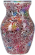 8" Deep Red Rainbow Mosaic Vase, Hand-Pasted Colorful Glass Flower Vase, Vibrant Crackle Art Centerpiece for Modern Home, Office & Creative Decor by ZHIPINHUI