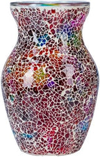 8" Deep Red Rainbow Mosaic Vase, Hand-Pasted Colorful Glass Flower Vase, Vibrant Crackle Art Centerpiece for Modern Home, Office & Creative Decor by ZHIPINHUI
