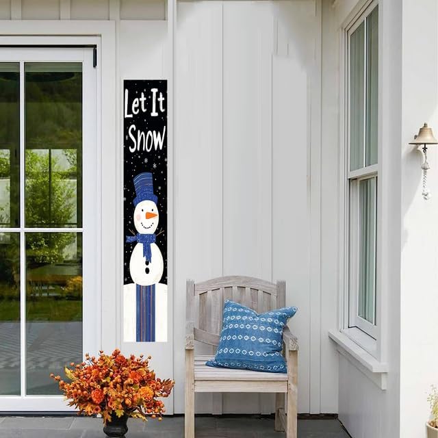 Let it snow Porch Board Snowman Welcome Sign for Front Door Porch Deck Patio or Wall - Indoor Outdoor Decorative Christmas Holiday Farmhouse Rustic Vertical Porch Decor - Image 5