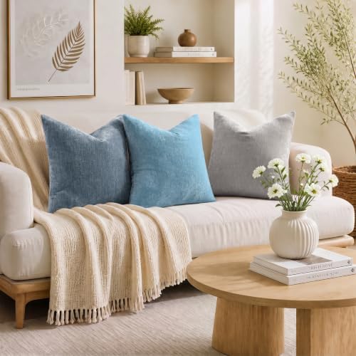 decorUhome Soft Chenille Grey Throw Pillow Covers 22X22 Set of 2 - Image 3
