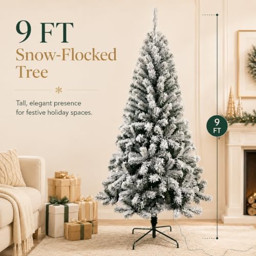 CHILLSUN 9ft Pre-Lit Flocked Christmas Tree with Dual-Color LED Lights - Image 2