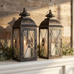 TRIROCKS Set of 2 Vintage Hanging Lantern - 13.5'' Decorative Metal & Tempered Glass Candle Holder - Ideal for Indoor/Outdoor Events, Patio, Garden, Parties Black & Gold Brush Finish - Image 6