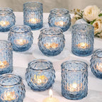 DARJEN Blue Votive Candle Holders Set of 24- Round Candle Holders Bulk, Glass Candle Holder for Vintage Decoration, Tea Lights Candle Holders for Wedding Shower, Party & Gift by DARJEN