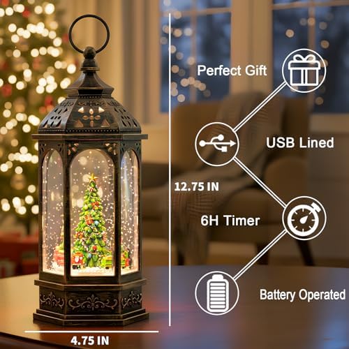 Christmas Snow Globes, Train Whirled Around The Christmas Tree Music Water Lantern, 8 Christmas Music, USB Powered & Battery, Holiday Decorations Gifts for Family, Children or Friends - Image 2