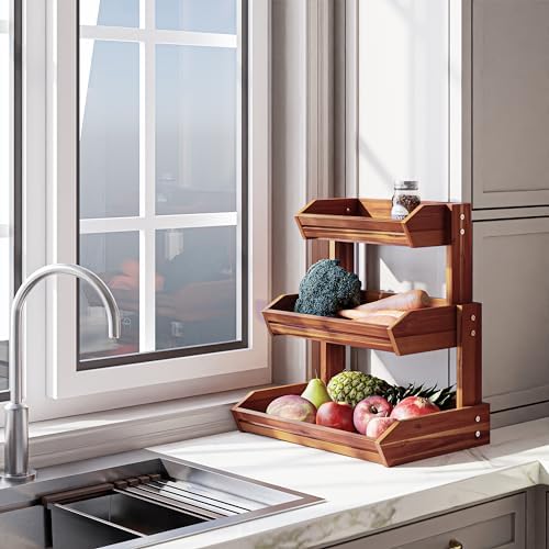 HOLANA Acacia Wood 3 Tier Fruit Basket, Durable, for Fruit and Vegetables - Image 6