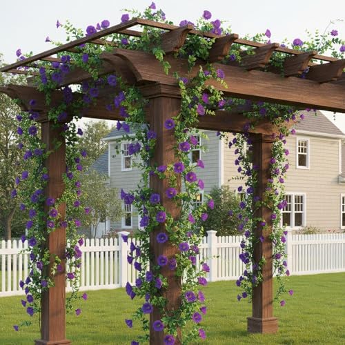 GTIDEA 6Pcs Artificial Hanging Morning Glory Flower Garland Purple 36Feet - Image 4