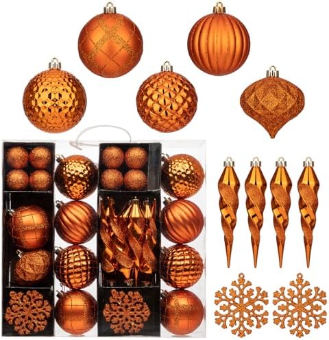 50PCS Christmas Tree Ornaments Set with Shatterproof Christmas Balls Icicle Snowflake Hanging Ornaments for Home Office Farmhouse Decorations, Orange by Arborus