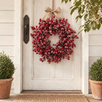 Larksilk 22in Red Frosted Berry Wreath, Iced Hawthorn Twig Christmas Wreath - Image 3