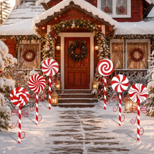 6 Pcs Christmas Outdoor Yard Stakes 17.4" Candy Cane Decor by Otoolling