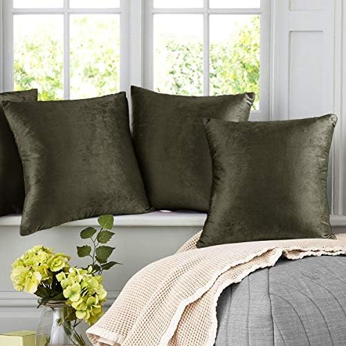 Nestl Throw Euro Pillow Covers, Cozy Velvet Decorative Pillow Covers 26x26 Inches, Soft Solid Couch Pillow Case for Sofa, Bed and Car, Set of 4 - Khaki - Image 7